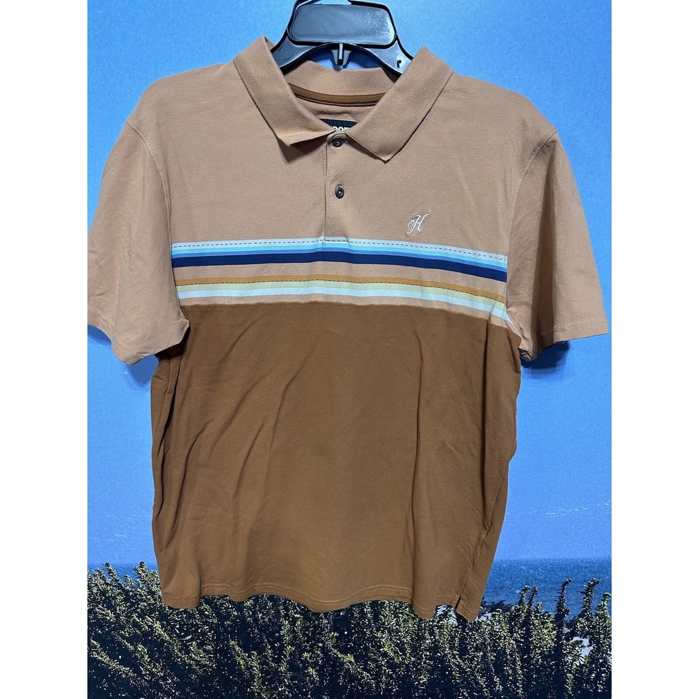 Hooey Polo Shirt Mens Large Peach Brown Golf Colorblock Striped The‎ Maverick